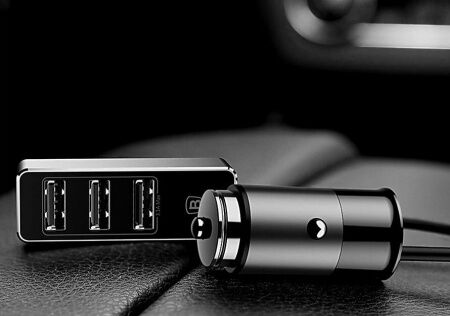 Автомобильное зарядное устройство BASEUS Enjoy Together, USB  разветвитель 3USB, 5.5A, черный - 3