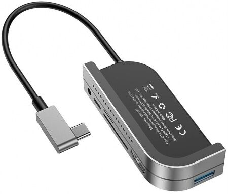 Переходник BASEUS Bend Angle, Разветвитель, USB3.0+SD+Micro SD+HDMI+Audio 3.5+Type-C PD, серебристый - 1