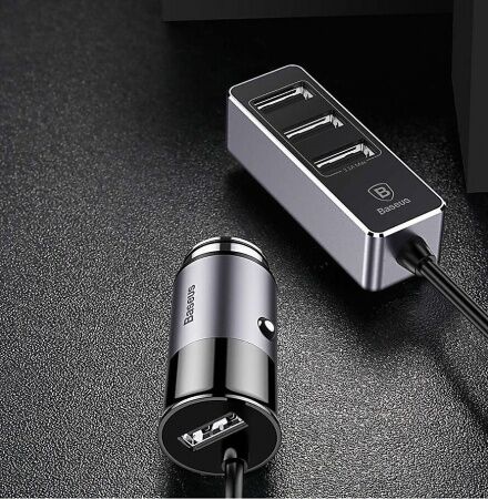 Автомобильное зарядное устройство BASEUS Enjoy Together, USB  разветвитель 3USB, 5.5A, черный - 4