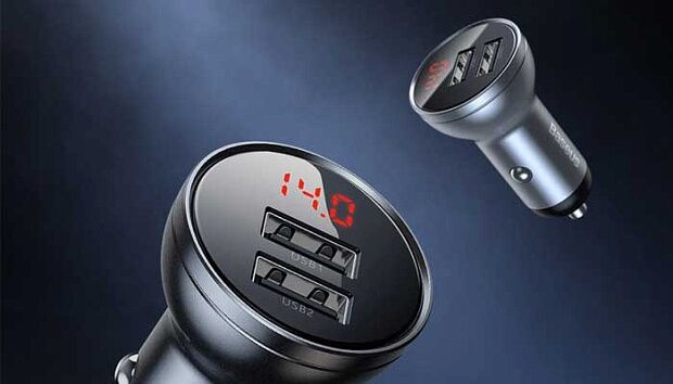 Автомобильная зарядка Baseus Digital Display Dual USB 4.8A Car Charger 24W (Silver) - 5