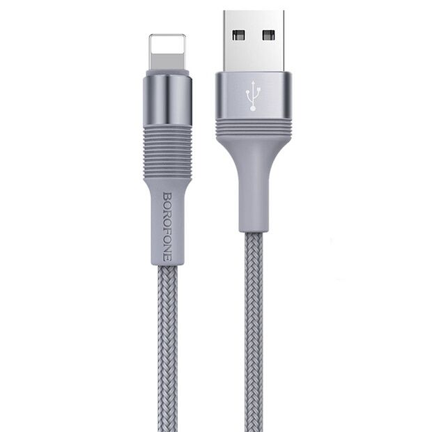 USB кабель BOROFONE BX21 Outstanding Lightning 8-pin, 1м, 2.4A, нейлон (серый) - 1