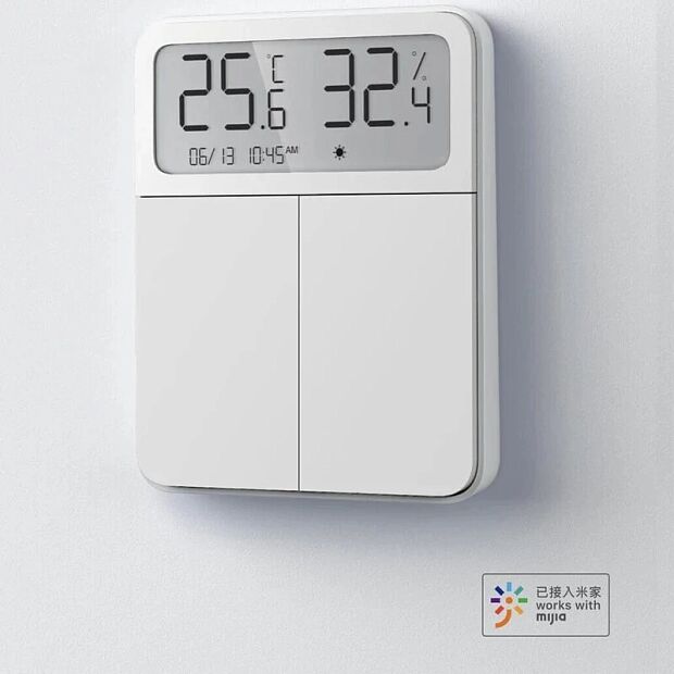 Умный выключатель с термометром Mijia Screen Display Switch (двухклавишный) (White) - 2