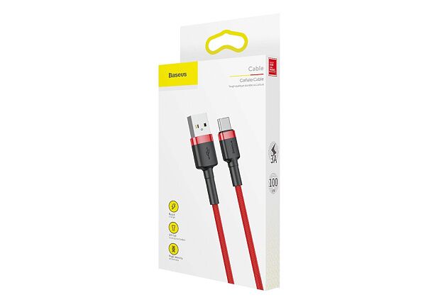 Кабель Baseus Cafule Cable USB For Type-C 3A 1M CATKLF-B09 (Red/Красный) - 5