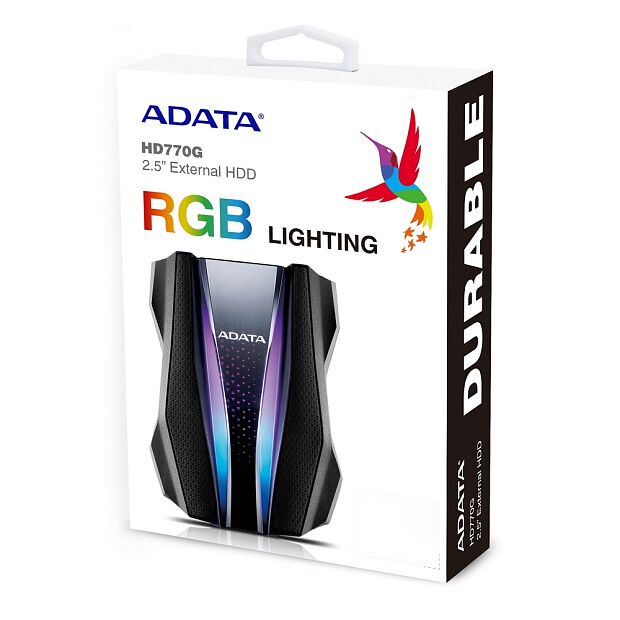 Внешний жесткий диск Portable HDD 1TB ADATA HD770G (Black), USB 3.2 Gen1, IP68, RGB lighting, 139x98x26mm, 270g - 1