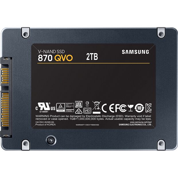 Твердотельные накопители Samsung SSD 870 QVO, 2000GB, 2.5 7mm, SATA3, 4-bit MLC, R/W 560/530MB/s, IOPs 98 000/88 000, TBW 720, DWPD 0.33 (12 мес.) - 6