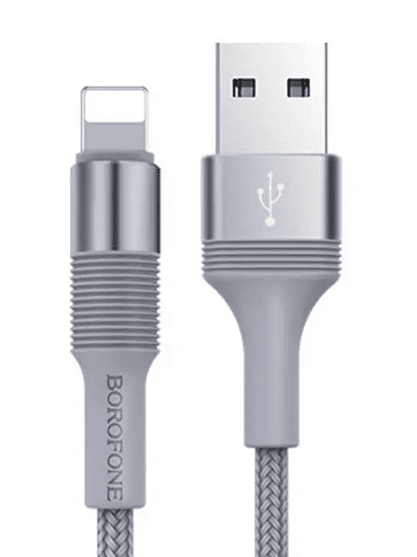 USB кабель BOROFONE BX21 Outstanding Lightning 8-pin, 1м, 2.4A, нейлон (серый) - 6