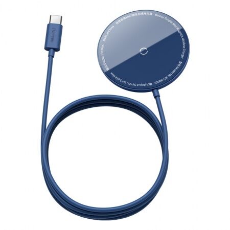 Беспроводное зарядное устройство BASEUS Simple Mini3 Magnetic Wireless Charger  Кабель Type-C, 2A, 15W, синий - 3