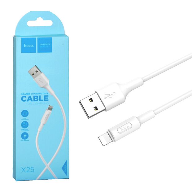USB кабель HOCO X25 Soarer Lightning 8-pin, 1м, PVC (белый) - 3